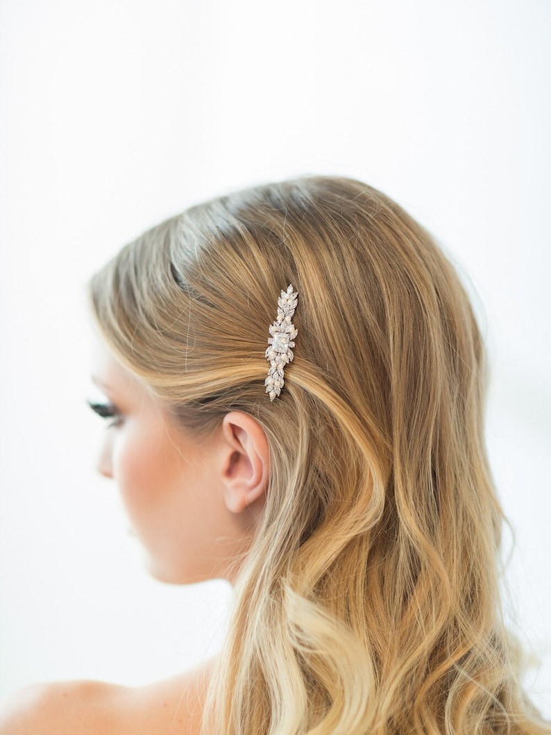 Wedding Pearl Hair Clip, Wedding Hair Accessory, CZ Pearl Bridal Hair Clip, Crystal Hair Clip, Wedding Headpiece image 3