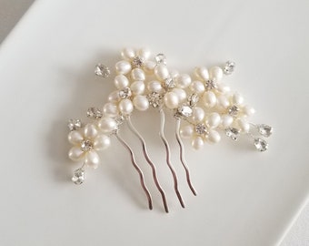 Freshwater Pearl Wedding Hair Comb, Small Pearl Crystal Bridal Hair Comb, Pearl Hair Comb for Bride