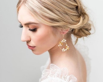 Freshwater Pearl Wedding Earrings, Pearl Hoop Bohemian Style Earrings For Bride