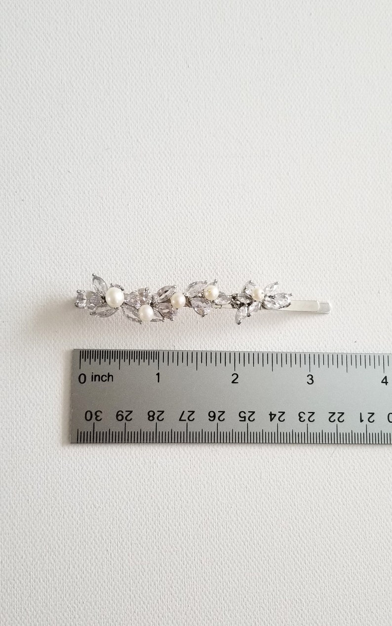 Wedding Hair Clip with Pearls, Wedding Hair Accessory, CZ Bridal Hair Clip, CZ Freshwater Pearl Wedding Bobby Pin image 10