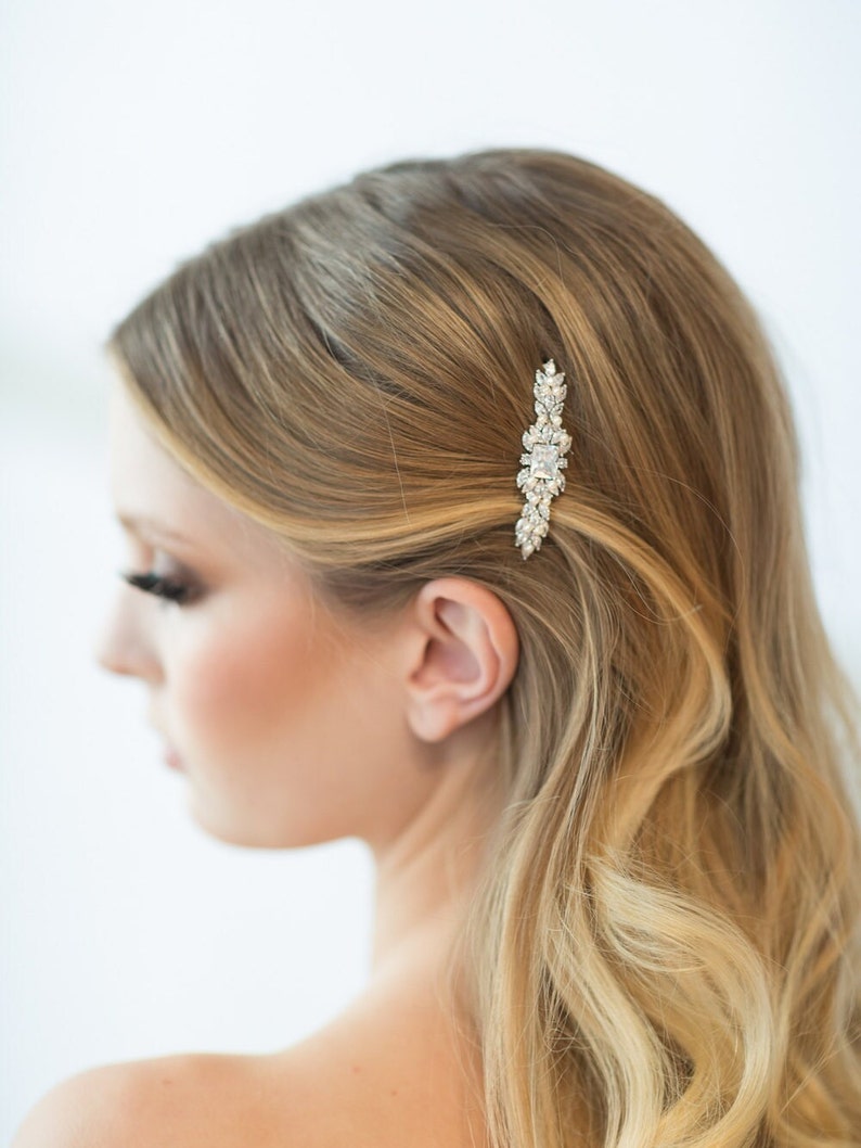 Wedding Pearl Hair Clip, Wedding Hair Accessory, CZ Pearl Bridal Hair Clip, Crystal Hair Clip, Wedding Headpiece image 1