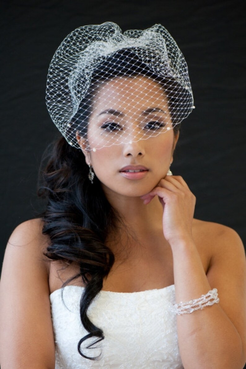 Bridal Birdcage Veil, Wedding Birdcage veil, Birdcage Veil Embellished with Pearls, Bridal Veil, Wedding Veil image 4