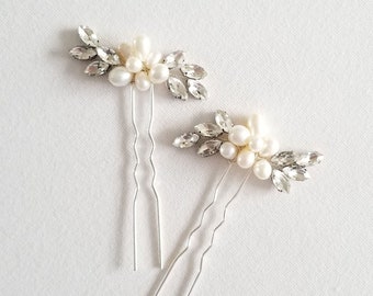 Pearl Wedding Hair Pins, Crystal Bridal Hair Pins, Freshwater Pearl Bridal Hair pins, Pearl Crystal Wedding Hair Pins