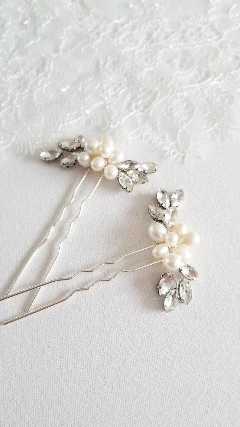 Pearl Wedding Hair Pins Crystal Bridal Hair Pins Freshwater Etsy