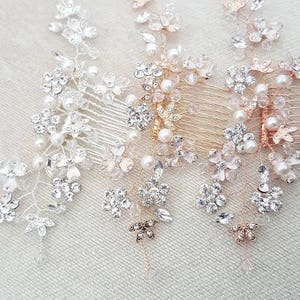 Pearl Bridal Hair Comb, Pearl and Crystal Comb For Bride, Rose Gold Wedding Hair Comb, Silver Wedding Comb image 4