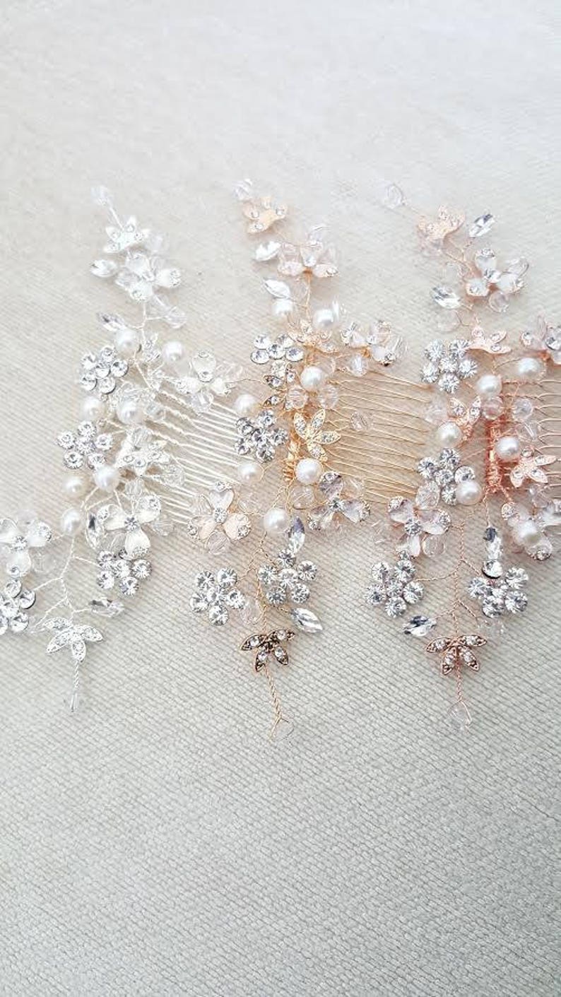 Pearl Bridal Hair Comb, Pearl and Crystal Comb For Bride, Rose Gold Wedding Hair Comb, Silver Wedding Comb image 4