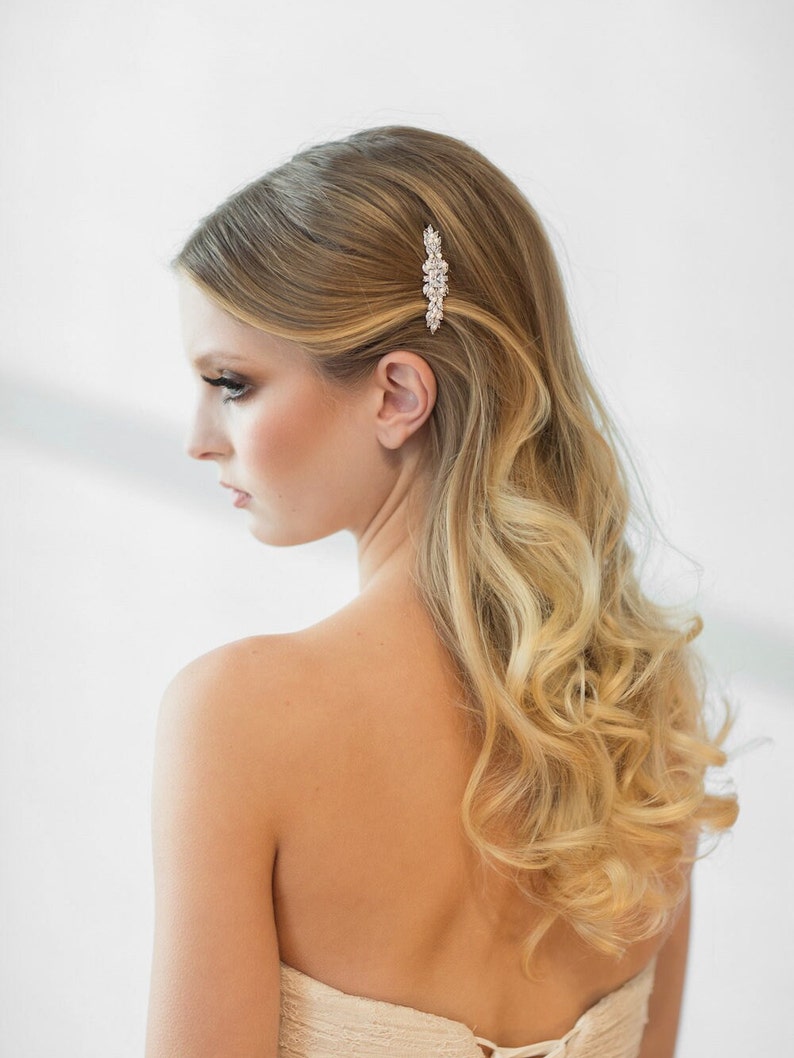 Wedding Pearl Hair Clip, Wedding Hair Accessory, CZ Pearl Bridal Hair Clip, Crystal Hair Clip, Wedding Headpiece image 2