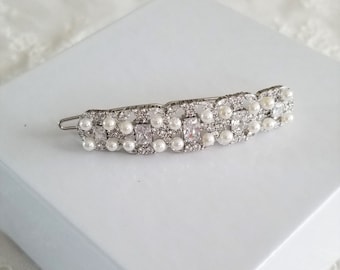 Wedding Hair Clip Pearl, Wedding Hair Barrette, Cubic Zirconia Pearl Bridal Hair Clip, Small Hair Accessory for Bride, Wedding CZ Clip