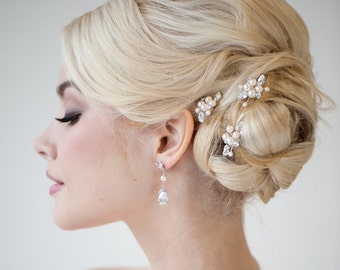 Pearl Bridal Hair Pins, Wedding Hair Pins, Real Freshwater Pearl Hair Pin Set, Crystal Pearl Hair Pin Set For The Bride