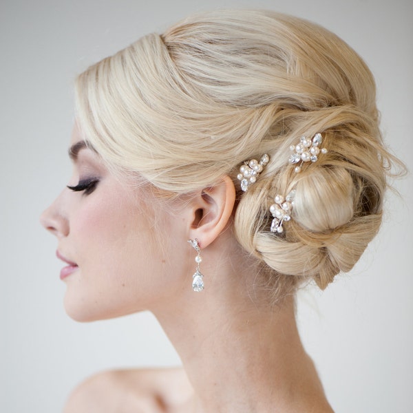 Pearl Bridal Hair Pins, Wedding Hair Pins, Real Freshwater Pearl Hair Pin Set, Crystal Pearl Hair Pin Set For The Bride