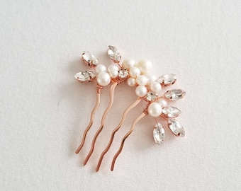Freshwater Pearl Bridal Hair Comb, Crystal Rhinestones, Wedding Hair Accessory