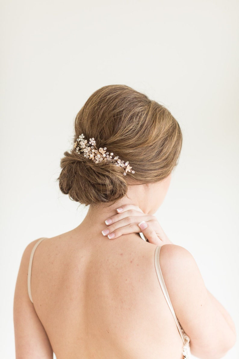 Pearl Bridal Hair Comb, Pearl and Crystal Comb For Bride, Rose Gold Wedding Hair Comb, Silver Wedding Comb image 2