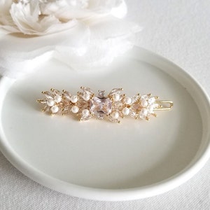 Wedding Pearl Hair Clip, Wedding Hair Accessory, CZ Pearl Bridal Hair Clip, Crystal Hair Clip, Wedding Headpiece image 4