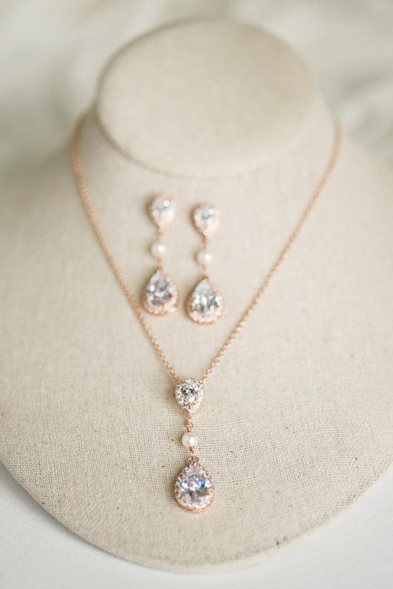 CZ Bridal Earrings Wedding Jewelry Bridal Necklace /& Earrings Pearl Bridal Jewelry Set