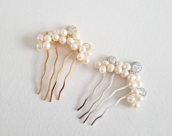 Freshwater Pearl Bridal Hair Comb, Real Pearl Wedding Hair Accessory, Cubic Zirconia Freshwater Pearl Side Comb for Bride