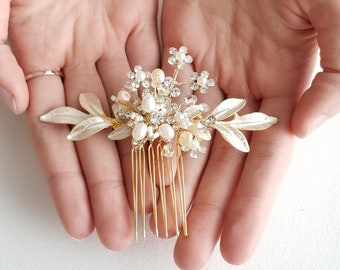Gold Bridal Hair Comb with Pearls, Gold Freshwater Pearl Wedding Hair Comb, Small Silver Bridal Hair Comb