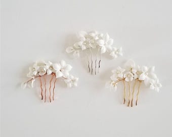 Porcelain Flower Bridal Hair Comb, Freshwater Pearls, Wedding Hair Accessory