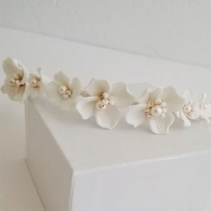 Pearl Flower Pottery Flower Har Comb Hair Bandhandmade Bride Headband