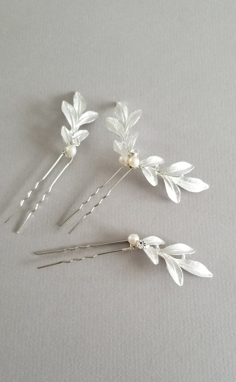 Wedding Hair Pins Gold Leaf, Gold Hair Pins, Bridal Hair Pins, Olive Branch Hair Pins, Silver Leaf Hair Pins image 8