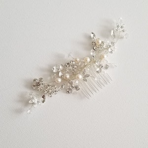 Pearl Bridal Hair Comb, Pearl and Crystal Comb For Bride, Rose Gold Wedding Hair Comb, Silver Wedding Comb image 10