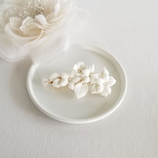 Wedding Hair Clip Porcelain Flowers, Small Floral Wedding Hair Barrette, Clay Flower Bridal Hair Clip