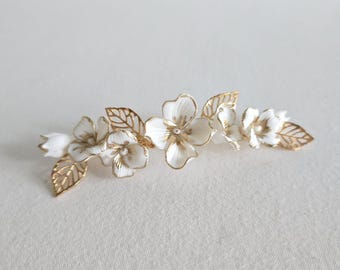 Porcelain Flower Bridal Hair Clip, Floral Wedding Hair Comb, Clay Flower Bridal Hair Accessory