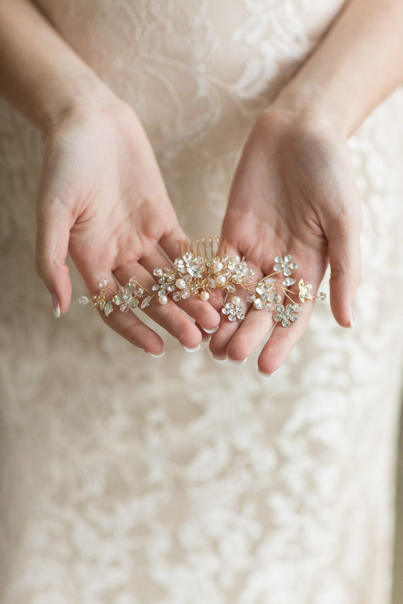 Pearl Bridal Hair Comb, Pearl and Crystal Comb For Bride, Rose Gold Wedding Hair Comb, Silver Wedding Comb image 3