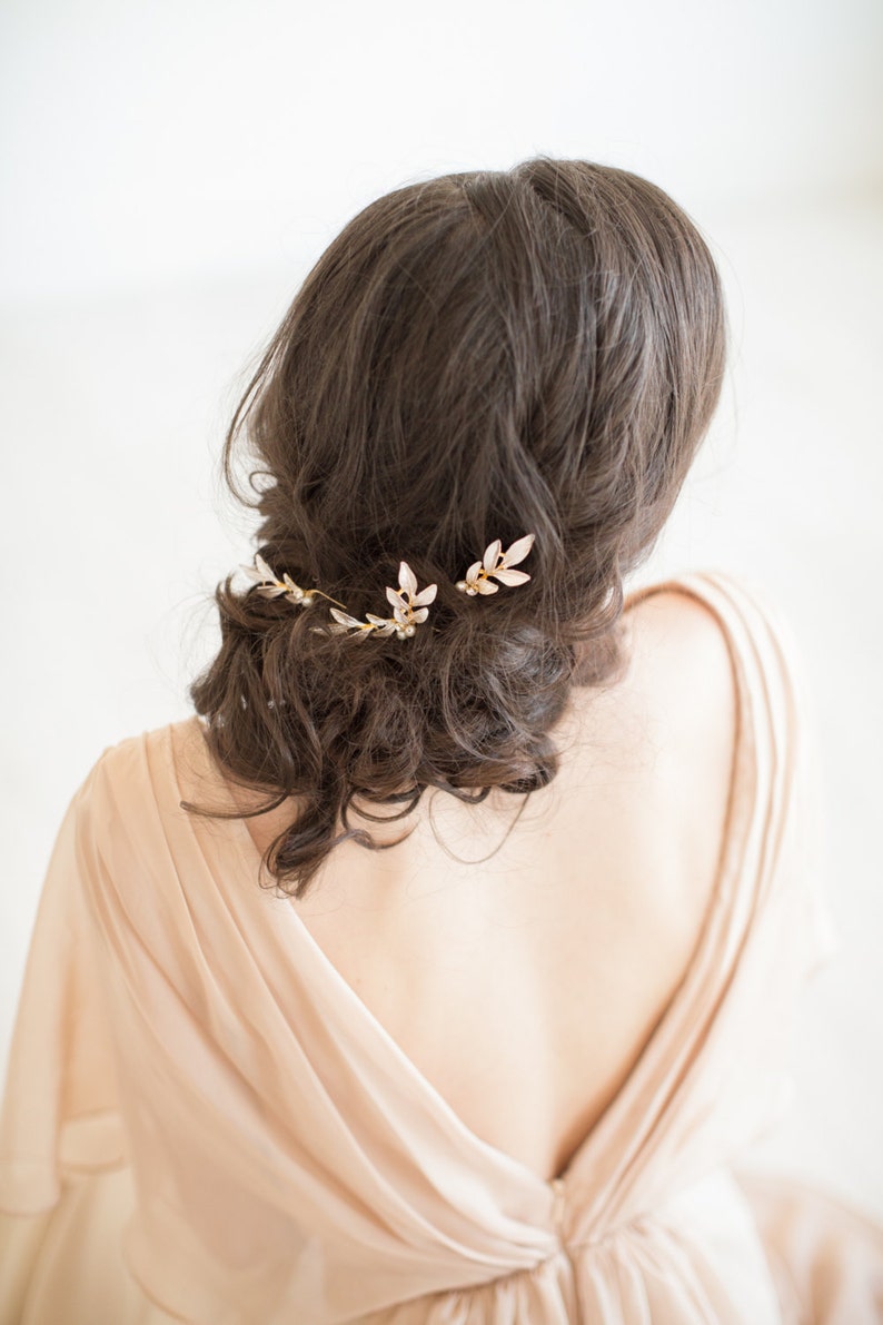 Wedding Hair Pins Gold Leaf, Gold Hair Pins, Bridal Hair Pins, Olive Branch Hair Pins, Silver Leaf Hair Pins image 2