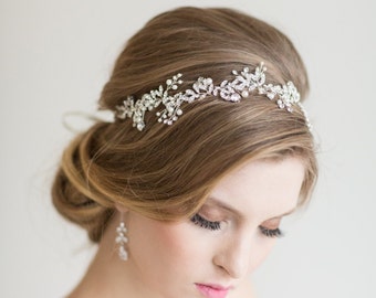 Wedding Hair Vine, Pearl Crystal Hair Vine, Crystal Bridal Headpiece, Bridal Headband, Wedding Ribbon Headband