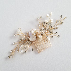 Gold And Pearl Wedding Hair Accessories 2026.Gold Pearl Bridal Hair Comb, Pearl Crystal Hair Comb, Pearl Wedding ...