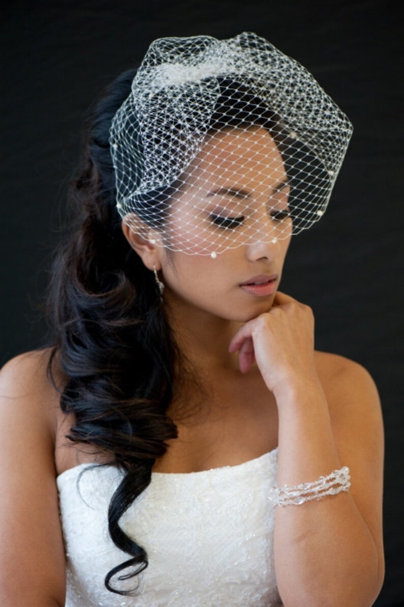 Bridal Birdcage Veil, Wedding Birdcage veil, Birdcage Veil Embellished with Pearls, Bridal Veil, Wedding Veil image 9