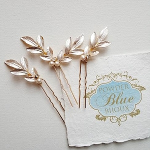 Wedding Hair Pins Gold Leaf, Gold Hair Pins, Bridal Hair Pins, Olive Branch Hair Pins, Silver Leaf Hair Pins image 4