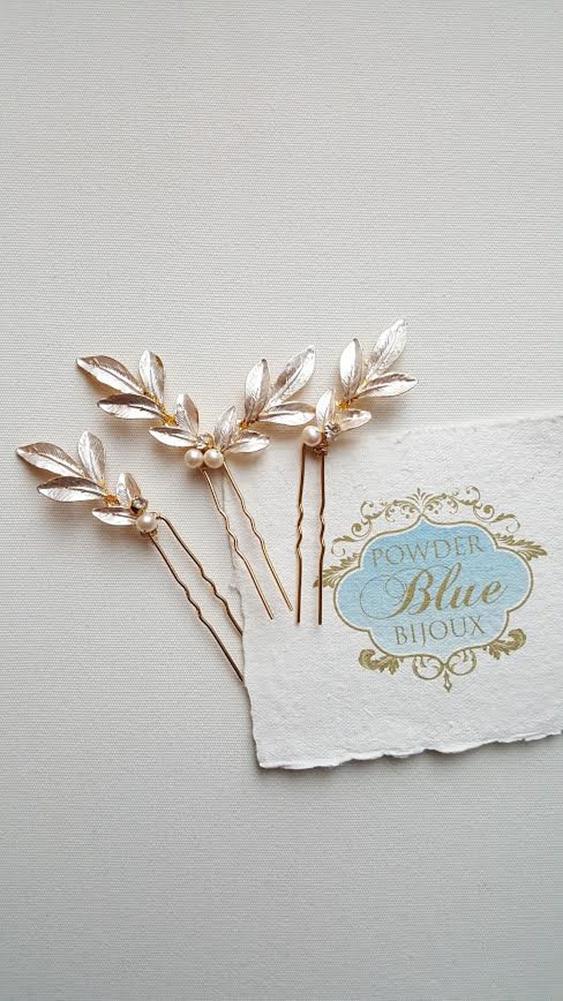 Wedding Hair Pins Gold Leaf, Gold Hair Pins, Bridal Hair Pins, Olive Branch Hair Pins, Silver Leaf Hair Pins image 4