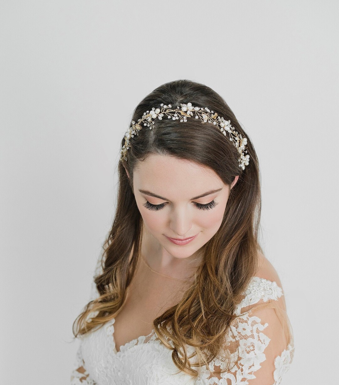 Gold And Pearl Wedding Hair Accessories 2026.Pearl Bridal Hair Vine, Gold Leaf Bridal Hair Vine, Gold Pearl Wedding ...