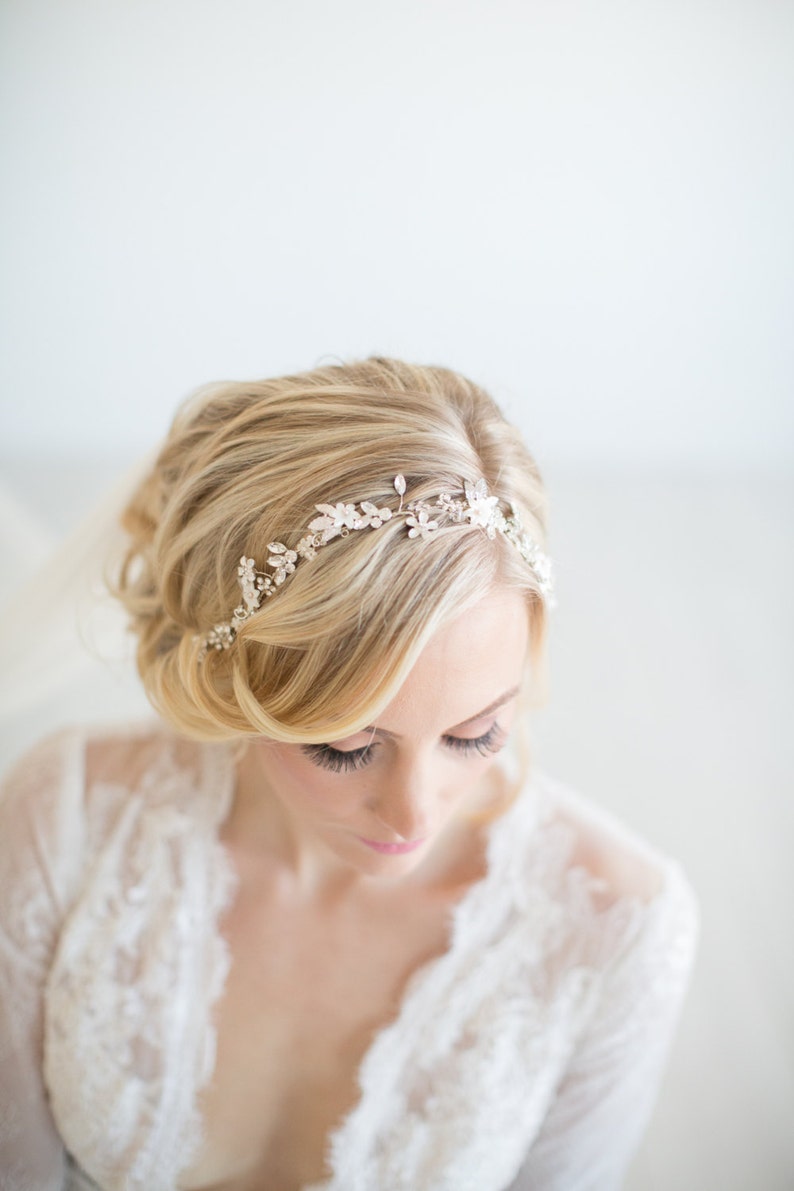 Rhinestone Floral Hair Vine - Silver main image 1