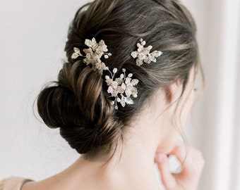Wedding Hair Pins Silver Blush Pink, Floral Bridal Hair Pins, Freshwater Pearl Wedding Hair Pins