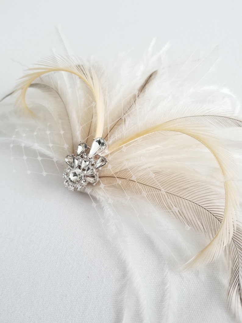Bridal Feather Hairpiece, Wedding Feather Headpiece, Bridal Feather Fascinator, Feather Bridal Hairpiece OLIVIA image 8