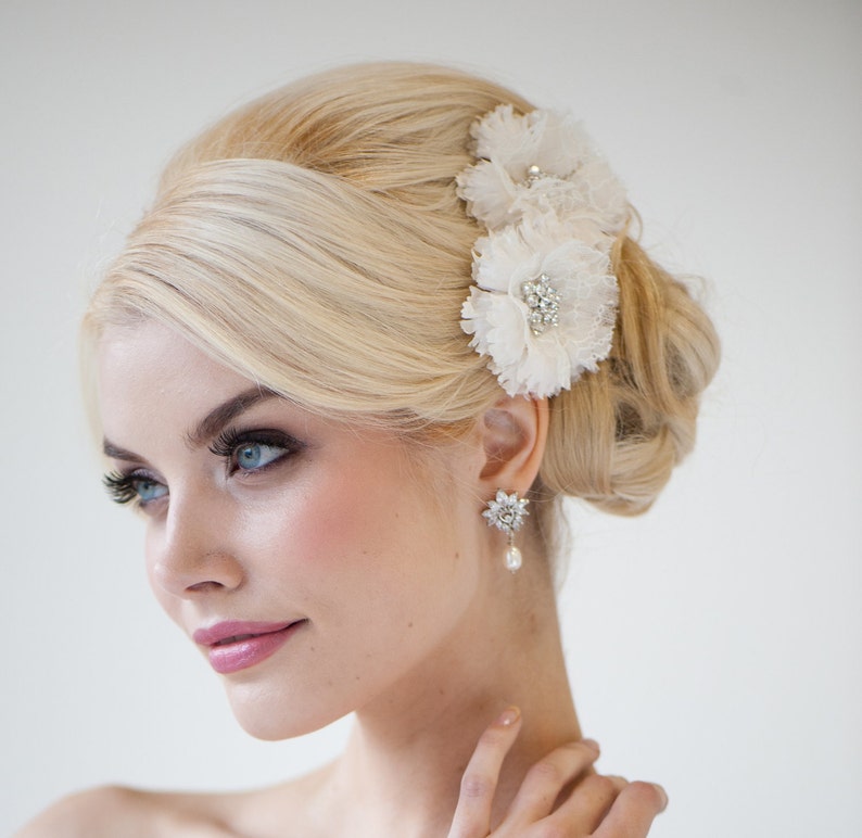 Silk Flower Bridal Hair Clip, Lace Wedding Headpiece, Sold as Single Clip image 2