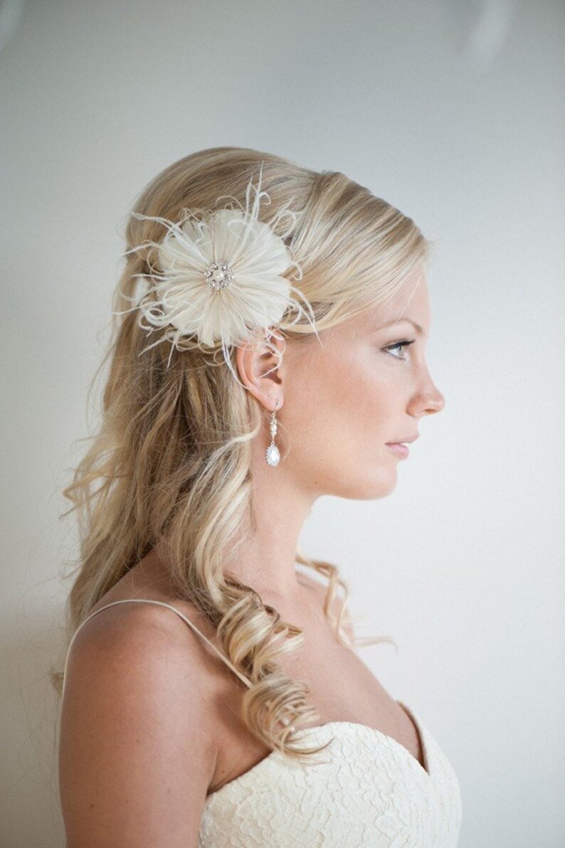 Champagne Feather Wedding Headpiece Bridal Feather Hairpiece Etsy