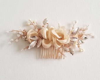 Bridal Hair Comb, Floral Wedding Headpiece, Floral Crystal Hair Comb, Silk Flower Wedding Comb, Bridal Floral Hairpiece
