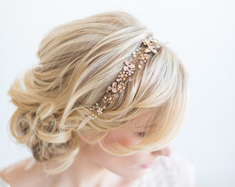 Bridal Hair Vine, Gold Floral Headpiece, Wedding Hair Vine, Boho Wedding Headpiece, Wedding Gold Headband