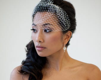 Birdcage Wedding Veil, 7" Length with Metal Comb