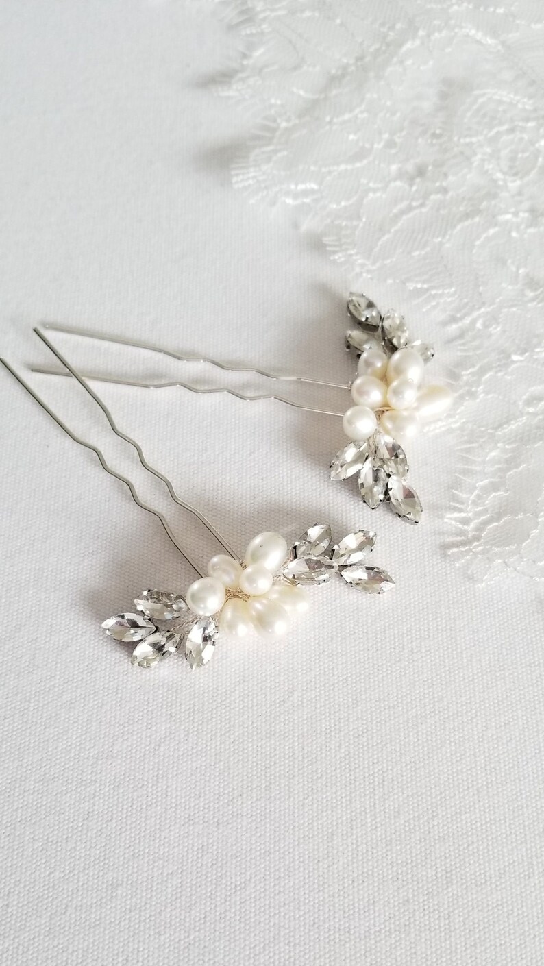 Pearl Wedding Hair Pins Crystal Bridal Hair Pins Freshwater Etsy