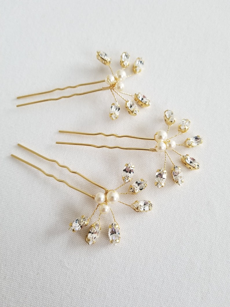 Bridal Hair Pins Pearl & Crystal, Wedding Hair Pins, Crystal Hair Pins, Pearl Hair Pins image 8