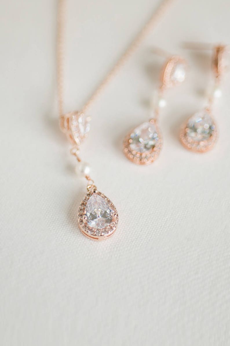 CZ Bridal Earrings Wedding Jewelry Bridal Necklace /& Earrings Pearl Bridal Jewelry Set