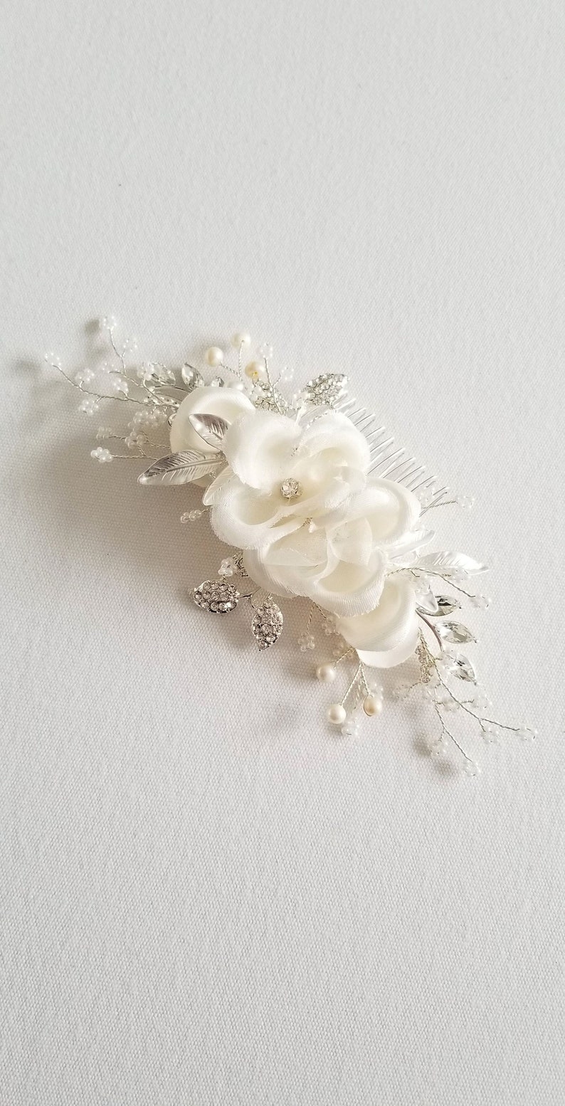 Braut Haarkamm, Blumen Hochzeit Kopfschmuck, Blumen Kristall Haarkamm, Seide Blumen Hochzeit Kamm, Braut Blumen Haarschmuck Bild 7