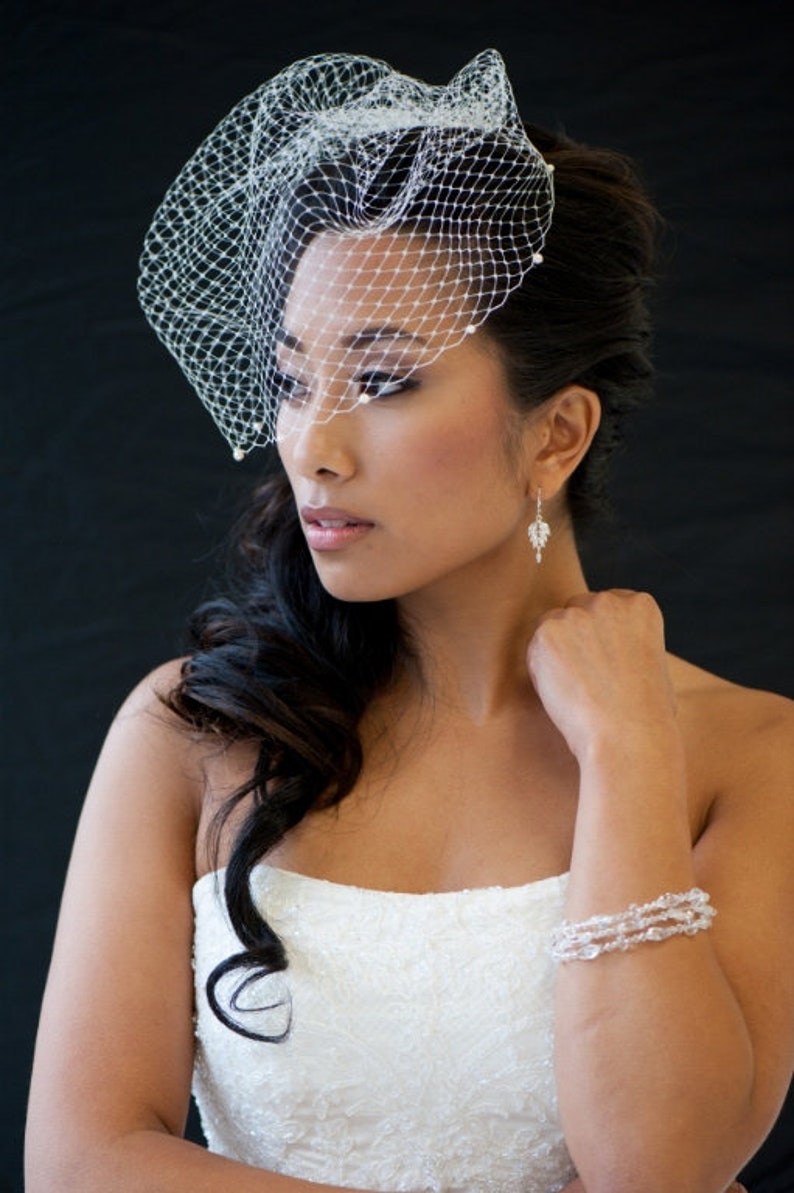 Bridal Birdcage Veil, Wedding Birdcage veil, Birdcage Veil Embellished with Pearls, Bridal Veil, Wedding Veil image 6