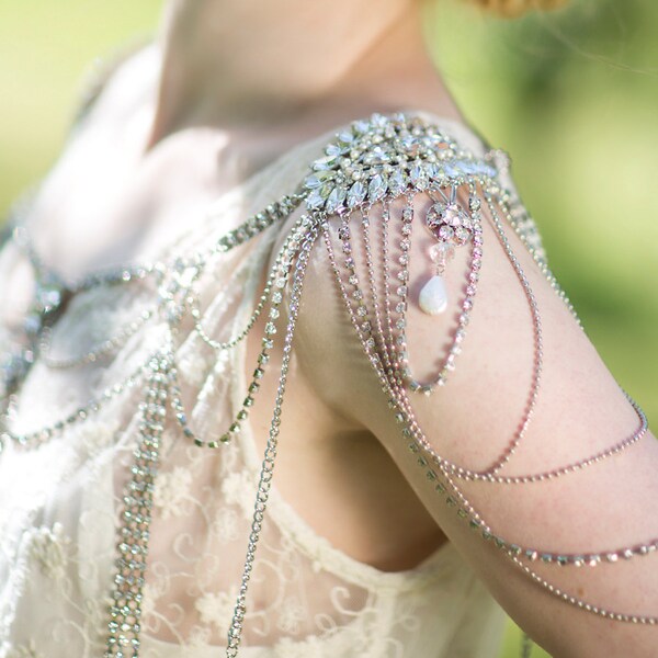 Bijoux en épaule nuptiale strass, Crystal épaulettes, accessoire robe de mariée