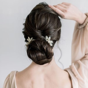 Wedding Hair Comb Set, Gold Leaf Pearl Bridal Combs, Gold Leaf Wedding Headpiece