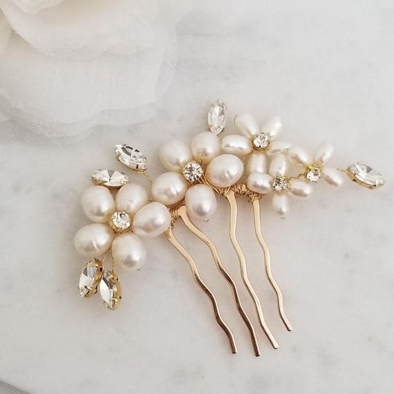 Freshwater Pearl Wedding Hair Comb, Small Pearl Crystal  display picture 1
